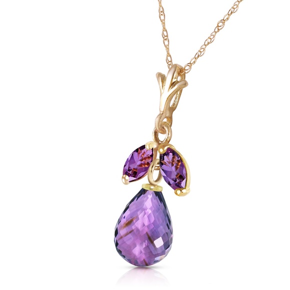 14K. SOLID GOLD NECKLACE WITH NATURAL AMETHYSTS - Picture 1 of 7
